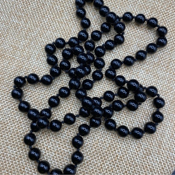 Black Glass Beads Necklace Over-The-Head Style - Picture 2 of 11